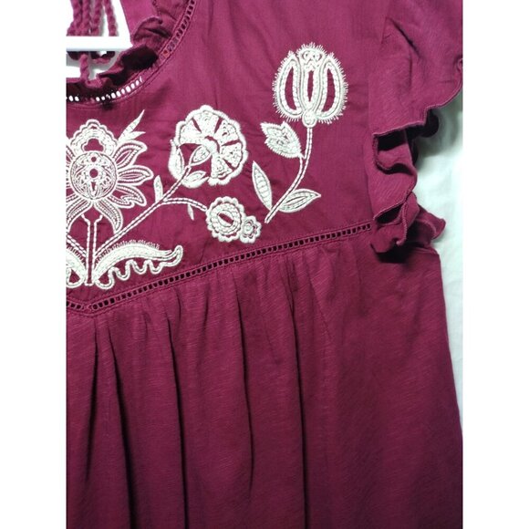 Knox Rose Womens Embroidered Maroon Blouse With Tassel Tie Size Large, NWT. - Picture 5 of 8